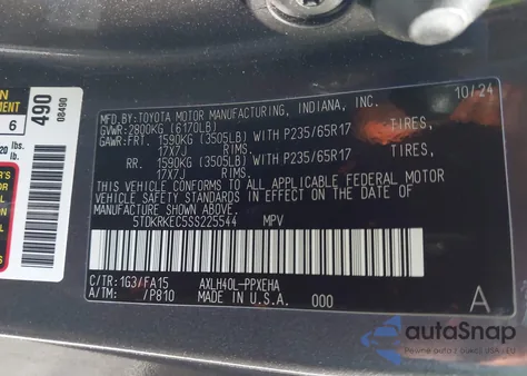 2025 Toyota Sienna Le from USA, damaged, VIN 5TDKRKEC5SS225544